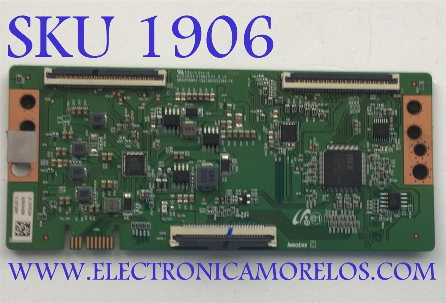 T-CON PARA TV ONN / ROKU SELECT SERIES / NUMERO DE PARTE JADDJ2012 / M0045400R / B002M0001 / C011004SS3206-1K / E222034 / DISPLAY V550DJ2-Q01 REV.D1 / MODELO 100071701 55" / 55R4AX